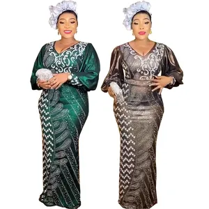 2023 Novo Em Luxo Plus Size Vestido Africano Lantejoulas para As Mulheres Elegante Senhora Casamento Vestidos de Noite Sexy Festa Feminina Bodycon Vestido