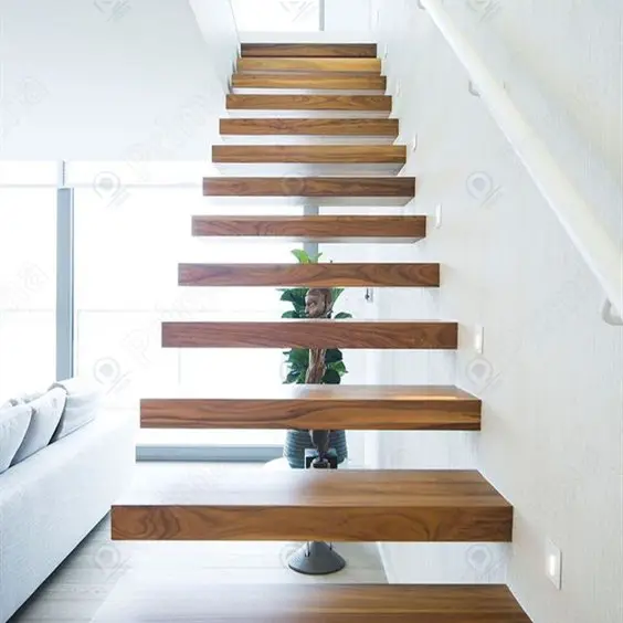 Çin fabrika yüzen merdiven katı ahşap Modern tasarım merdiven