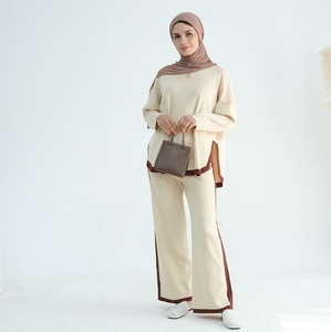 2024 ropa de <span class=keywords><strong>estilo</strong></span> árabe de Oriente Medio para <span class=keywords><strong>mujer</strong></span>, conjunto de punto grueso de invierno, suéter suelto, <span class=keywords><strong>pantalones</strong></span> de pierna ancha, conjunto de dos piezas - Product Image 3