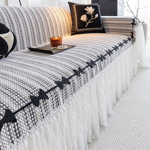 Jupe élégante ourlet classique motif à carreaux Chenille housse de canapé à la mode Style polyvalent décoration de salon - Product Image 5