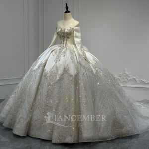 Robe de mariée de bal longue en dentelle avec appliques florales en cristal et sequins éblouissants pour XS264 - Product Image 3