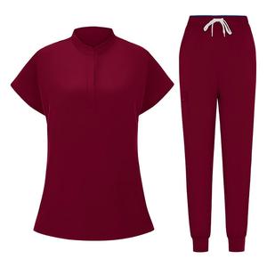 Batwing Sleeve Stand Collar Medical <b>Scrub</b> Uniform <b>Set</b> Short Sleeve Top Pants Unisex Work Clothes Custom Embroidery Available - Product Image 4