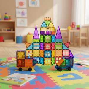 Bloques de Construcción Magnéticos DIY, Juego de Bases para Autos, 4 Piezas, Bases Transparentes de Colores para Camiones, Juguetes de Construcción Magnética para Niños - Product Image 3