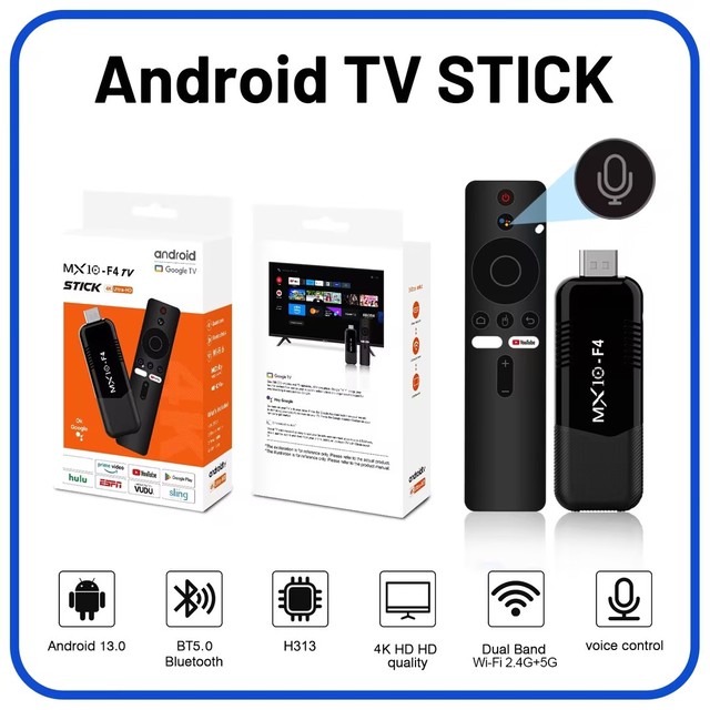 2025 Global Version Hot MX10 F4 Android13.0 TV Stick Amlogic H313 4K Wifi2.4G Wholesale Discount Multi Language Settop Box
