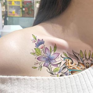 190x320mm étanche grands autocollants <span class=keywords><strong>de</strong></span> <span class=keywords><strong>tatouage</strong></span> temporaire <span class=keywords><strong>sur</strong></span> la poitrine coloré papillon fleur noeud papillon femmes collier <span class=keywords><strong>de</strong></span> diamants - Product Image 4