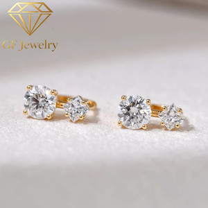 ต่างหูเพชรทรงกลมเจียระไนแบบเจ้าหญิง 2 เม็ด ทองคำขาว 14K เพชรเลี้ยงในห้องปฏิบัติการ เครื่องประดับชั้นดี - Product Image 3
