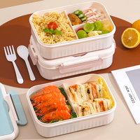 Boîte à lunch scolaire réutilisable, écologique, nordique, compatible micro-ondes, 1,8 L, 3 compartiments, en plastique, avec cuillère