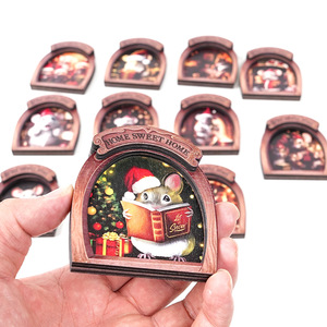 Vintage Noël Souris Trou En Bois Réfrigérateur Aimant 3D Mini Affiche Cadre Maison Cuisine Bureau Festif Vacances Fabriqué À <span class=keywords><strong>La</strong></span> Main Décor - Product Image 1