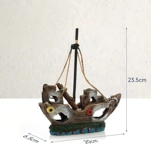 Barco Pirata de Resina para Acuario, Decoración de Paisajismo, Refugio para Peces, Adorno Hueco de Resina con Diseño de Naufragio, Impermeable y Autoportante - Product Image 2
