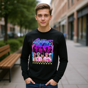 T-shirt a maniche lunghe Saja Boys con design grafico nero, abbigliamento unisex - Product Image 3