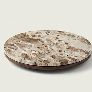 Round Marble <b>Lazy</b> <b>Susan</b> Turntable Tray with Wood Base <b>Storage</b> Holder For Kitchen Table Countertops Dining Display Organization - Product Image 1
