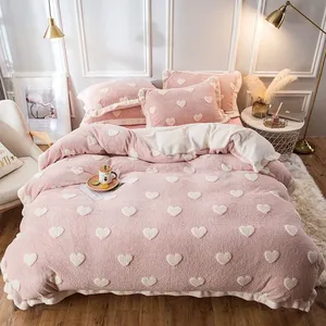 Set di biancheria da letto rosa di alta qualità, federa per lenzuolo in tessuto spazzolato con fiori recisi geometrici/