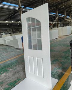 Porte d'entrée extérieure en fibre de verre avec panneau en chêne encastré, verre isolant transparent à 9 vantaux en <span class=keywords><strong>PVC</strong></span> blanc à bord droit - Product Image 2