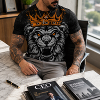Nouveau T-shirt décontracté à manches courtes pour homme, coupe régulière, tricoté 100 % polyester, anti-plis numérique, idéal pour l'été, grandes tailles