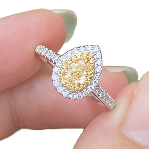 Bagues de luxe style coréen en or blanc avec diamant jaune naturel taille brillant serti à griffes pour femmes, couples, mariage et fiançailles - Product Image 1