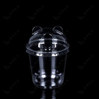 Tapas de Domo Transparentes de PET de Grado Alimenticio de 89/90/93/98 mm con Orejas de Oso Panda, Desechables, para Vasos de Batidos y Boba de 12 oz, Cierres de Botella de Fácil Apertura
