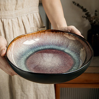 Assiette creuse irrégulière de 9 pouces - Assiette à salade vintage de luxe pour la maison - Assiette à soupe en céramique