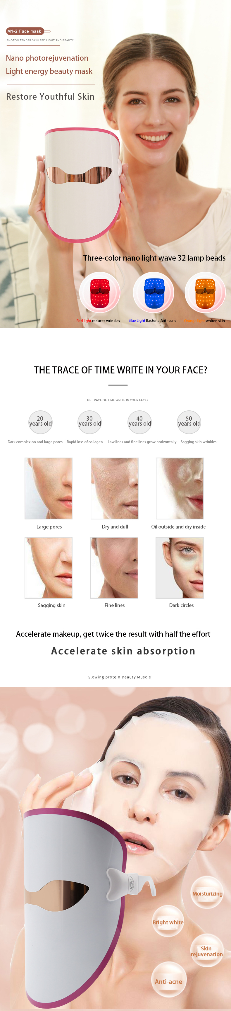 Factory Provide Rechargeable Protective Facial Face Skin Care Rejuvenating Light Up Therapy Mask With Led
