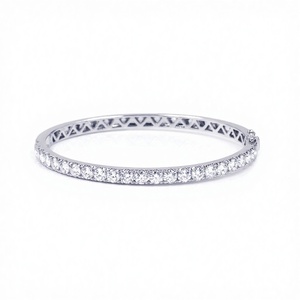 Tianyu Gems Gemstone 14k 18k <strong>Solid</strong> <strong>Gold</strong> Plated White <strong>Gold</strong> Bangle <strong>Charm</strong> 4mm Round Brilliant Cut Moissanite <strong>Bracelet</strong> for Women - Product Image 1