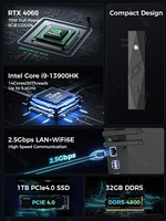 Mini PC para Juegos de 13.ª Generación con Intel I9 13900HX/13900HK/13900H, 2xDDR5, PCIe 4.0, RTX 4070 de 8GB, LAN 2.5G, Windows 11, 2HD, 4K, Tipo-C, WIFI6, Ventilador