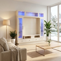 Nouvel ensemble de meubles de luxe 2026 : Table basse extensible en bois blanc doré et meuble TV blanc