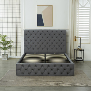 <span class=keywords><strong>Lit</strong></span> de Luxe en Velours Capitonnée avec Rivets, Tête de <span class=keywords><strong>Lit</strong></span> Haute, Gris Crème Noir, Tailles Double, Queen, King, avec Rangement et Système de Levage à Gaz - Product Image 2