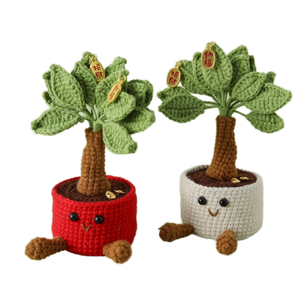 Arbre à monnaie en laine tricoté à la main, fait main, en pot, pour une longue vie, cadeau du Nouvel An - Product Image 1