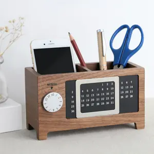 Wholesale wooden office stationery crafts ornaments creative calendar pen holder storage box
