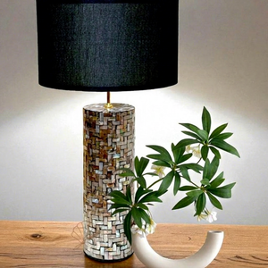 Mother Pearl Table Lamp Handmade Shell Inlay Electric Dimmable LED <b>Light</b> 3500K Warm White Bamboo Base Luxury Home Decor Elegant - Product Image 1
