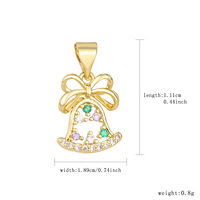Pendentif cloche en laiton plaqué or 14 carats avec nœud et pierres colorées, cadeau de Noël pour femme, accessoire de mode