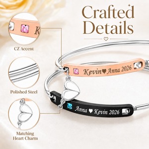 Bracciale Magnetico Abbinato per Lui e Lei Uloveido, con Zirconia Cubica e Acciaio Inossidabile Nero e Oro Rosa - Product Image 2