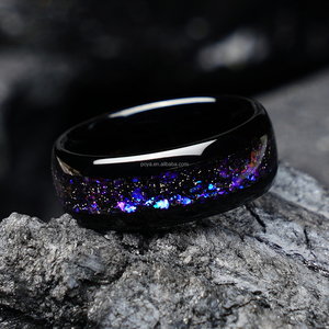 Poya 8Mm Tinh Vân Không Gian Bên Ngoài Tím Sỏi Inlay <span class=keywords><strong>Tungsten</strong></span> Nhẫn Mens Ban Nhạc Đám Cưới Unisex Mens Đồ Trang Sức - Product Image 4