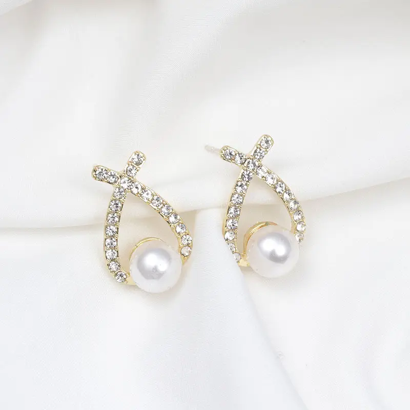 Pearl Stud Earrings Jewelry Cute Bowknot Dangle Earrings Wedding Jewelry Gold Shiny Crystal 00168-8 Fashion Elegant for Women 12