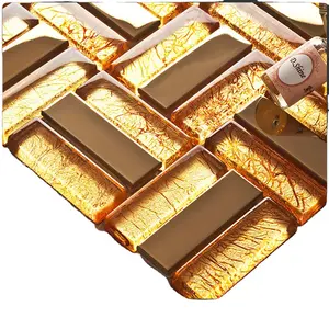 Gold Foil Luxury Glass Mosaic Wall Decoration Bathroom Mixed Brushed Stainless Steel Mosaic of China Tile