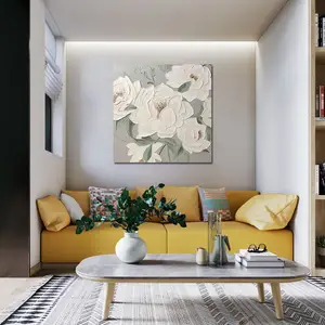 Original Art Hand-Painted White Floral Oil Painting On Canvas Customizable For Home Living Room Wall Decor Modern Style