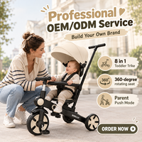 Tricycle convertible 9 en 1 pour bébé avec auvent, dossier réglable OEM pour l'apprentissage des tout-petits