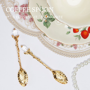 Vàng Thép Không Gỉ Muỗng Cà Phê Thiết Kế Cổ Điển Gương Các Loại Khác Nhau Kim Cương Chi Nhánh Hoa Con Sao Biển Con Chuồn Chuồn Cho Tặng - Product Image 2