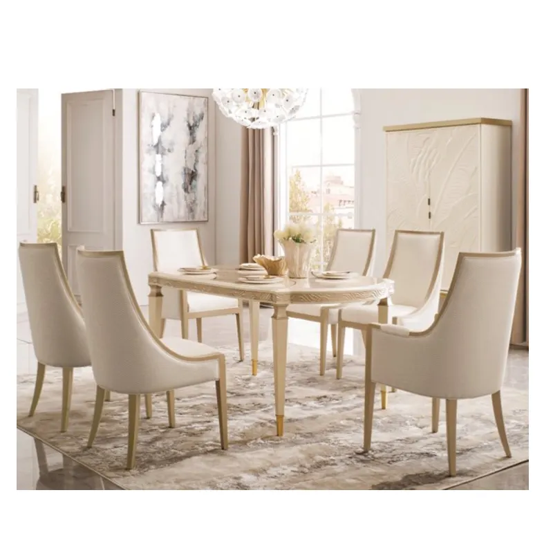 Современный классический 70-дюймовый обеденный стол и 6 стульев, европейская мебель для столовой, набор кожаных стульев