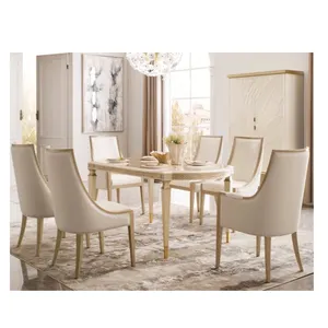 Simples clássico contemporâneo 70 "mesa de jantar e cadeiras de asa 6 EUA Europeu mobília da sala de jantar conjunto