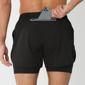Men's Quick Dry Breathable Anti-Wrinkle 100% Polyester Canvas <strong>Mid</strong> Gym Shorts Double <strong>Layer</strong> 2 in 1 Side Pocket Running - Product Image 4