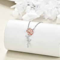 Bijoux fins 925 argent Sterling plaqué or Rose Zircon Rose fleur pendentif collier pour les femmes