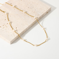 Collier de bijoux fantaisie en acier inoxydable plaqué or 18 carats avec perle d'imitation française, collier imperméable pour femmes