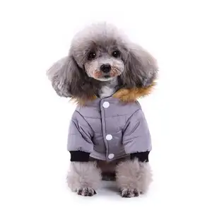 子犬の綿のペットの犬の冬の服のための犬用品工場フード付きグリーングレーの暖かいコート