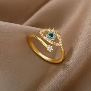 WanneeOEMアイオブホルス調節可能な女性の指輪ジュエリーブルーデビルアイダイヤモンドCZリング