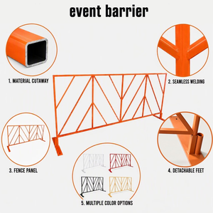 Barrières de sécurité <span class=keywords><strong>pour</strong></span> festivals et concerts, panneaux en acier blanc, cadre en V, plaque de base plate, clôture de contrôle des files d'attente <span class=keywords><strong>pour</strong></span> événements extérieurs - Product Image 2