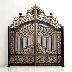 Puerta Batiente Metálica de Doble Hoja Estilo Europeo KHP, Recubierta con Polvo, Duradera, para Uso en Exteriores y Villas, Fácil Instalación - Product Image 1