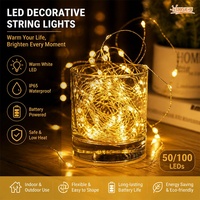 Guirlandes lumineuses LED de Noël 8 modes, étanches IP65, CRI 80, blanc chaud 2700K, 100m, dimmables, à âme en cuivre, éclairage décoratif