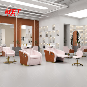 Tête de salon de coiffure électrique moderne spa shampooing lit inclinable rose cuir salon de lavage lit à vendre - Product Image 2
