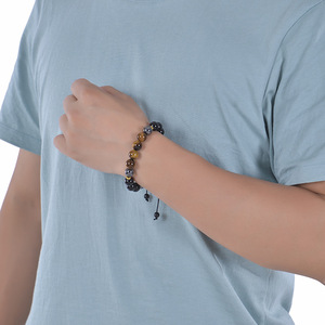 Custom Large 10mm Natural Black ematite Blue Tiger Eye Stone Woven Beaded Gemstone bracciali cristalli gioielli da uomo regolabili - Product Image 6