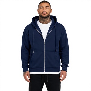 Sudadera con Capucha Azul Marino para Hombre, Cierre de Cremallera, Corte Regular, Felpa, Informal, Color Sólido, para Invierno, con Bordado Digital 100% - Product Image 1